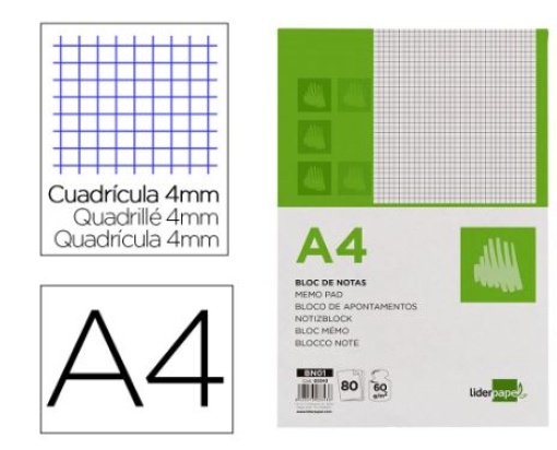 Bloco Apontamentos Liderpapel A4 80F Quadriculado (BN01)