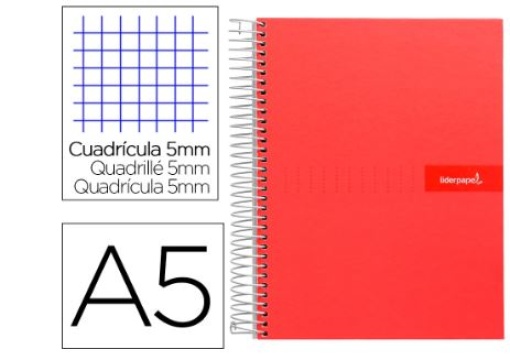 Caderno Espiral Liderpapel A5 Crafty Capa Forrada 120f 90gr Quadricula 5mm 5 Bandas de 4 Cores Vermelho (BJ09)