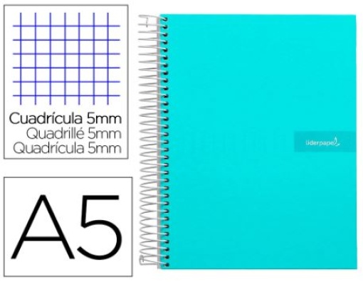 Caderno Espiral Liderpapel A5 Crafty Capa Forrada 120f 90gr Quadricula 5mm 5 Bandas de 4 Cores Turquesa