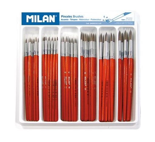 Expositor de 120 Pinceis Milan Ref.101 Redondo (Aguarela & Guache)