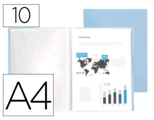 Capa Catalogo Liderpapel 10 Bolsas Polipropileno A4 Celeste Opaco (EC64)
