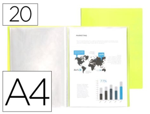 Capa Catalogo Liderpapel 20 Bolsas Polipropileno A4 Amarelo Fluor Opaco (EC67)