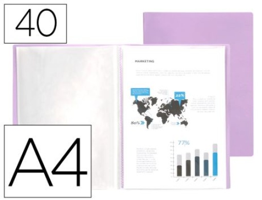 Capa Catalogo Liderpapel 40 Bolsas Polipropileno A4 Lavanda Opaco (EC81)