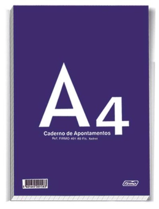 Caderno Apontamentos 401 80Fls Quadriculado 4 Furos Colado no Topo