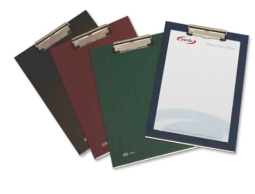 Porta Notas Pardo Cartao Forrado PVC Folio Com Miniclip Metalico Azul