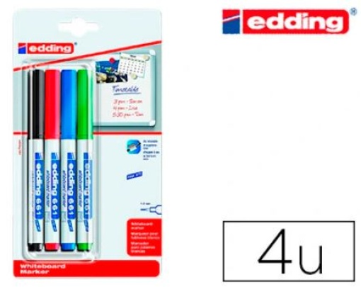 Marcador Quadro Branco Edding 661 Ponta Redonda 1-2mm Blister 4uni Cores Sortidas (Recarregavel)