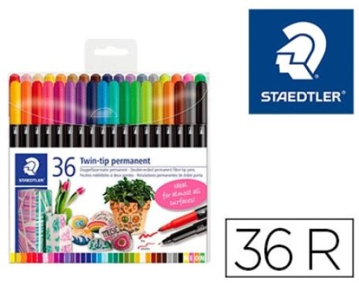 Marcador Staedtler Permanente Dupla Ponta 3187 Estojo de 36un Sortidas