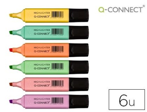 Marcador Fluorescente Q-Connect Pastel Ponta Biselada Estojo de 6Cores Sortidas (KF17963)
