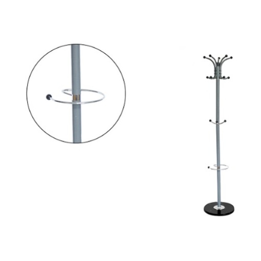 Cabide Q-Connect Metalico 10 Suportes e Porta Guarda Chuva Cinza 174x40cm (KF17120)