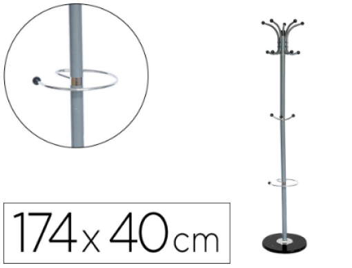 Cabide Q-Connect Metalico 10 Suportes e Porta Guarda Chuva Cinza 174x40cm (KF17120)