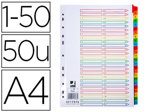 Separador Cartolina Q-Connect A4 Numerico 1-50 Conj. 50 Separadores (KF17976)