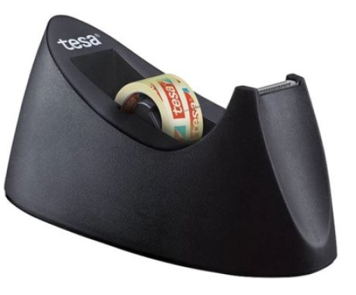 Desenrolador de Secretaria Tesa Plastico Easy Cut Curve Preto P/Fita 33mt x19mm + 1 Fita Tesafilm Transparente