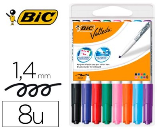 Marcador Quadro Branco Bic Velleda Ponta Redonda 2mm Bolsa 8Cores Sortidas