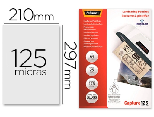 Bolsa Plastificaçao Fellowes Gloss Alto Brilho A4 125mic Cx.25un (5396301)