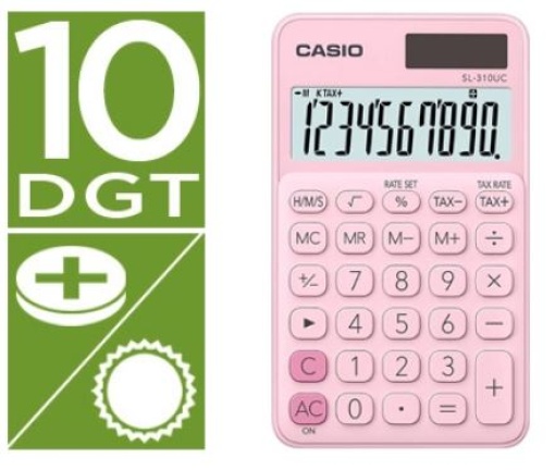 Calculadora Casio SL-310UC-BU Bolso 10Digitos Tax +/- Tecla Duplo Zero Rosa