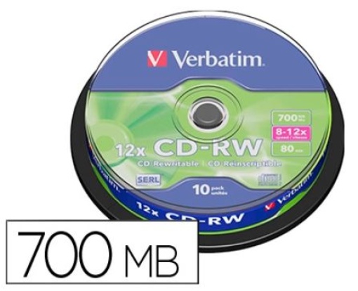 CD-RW Verbatim Serl Capacidade 700mb Velocidade 12 80minPack 10uni