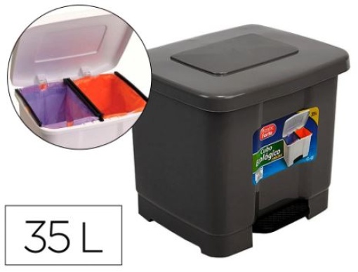 Contentor Plasticforte Plastico C/Pedal 2 Compartimentos 35 Litros Cinza Escuro