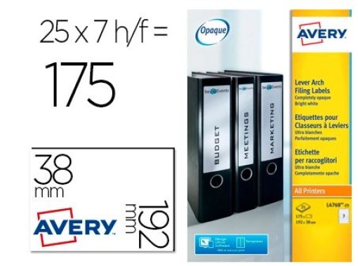 Etiqueta Adesiva Avery Branca 38x192mm P/Lombada 40 Cx.175un