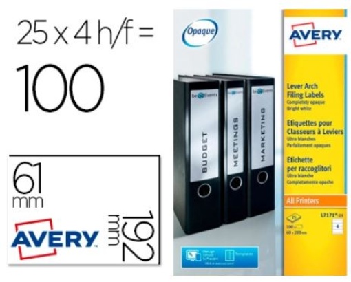 Etiqueta Adesiva Avery Branca 61x192mm P/Lombada Cx.100un (L4761-25)