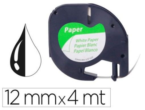 Fita Papel Q-Connect Letratag 12mmx4m Preto/Branco (KF18836)