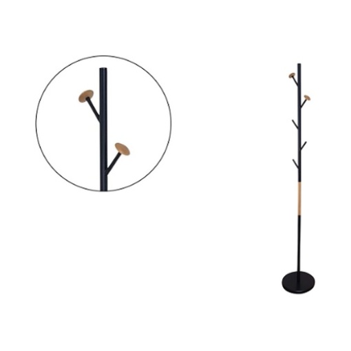 Cabide Q-Connect Metalico Detalhes Madeira 5 Suportes Preto 177x28,5cm (KF17287)