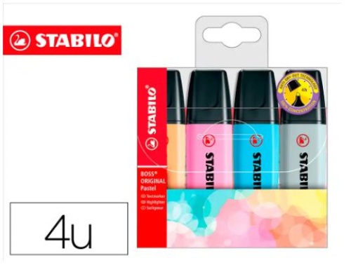 Marcador Fluorescente Stabilo Boss 70/4-3 Cores Pastel Emb. 4Cores Sortidas