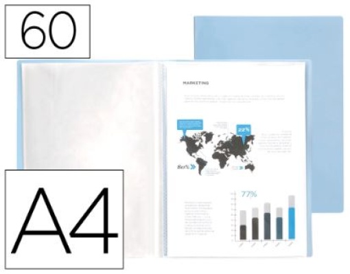 Capa Catalogo Liderpapel 60 Bolsas Polipropileno A4 Azul Celeste Opaco (EC88)