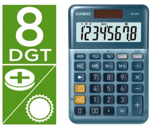 Calculadora de Secretaria Casio MS80B 8Digitos TX +/- Tecla Duplo Zero Azul (MS-80E)