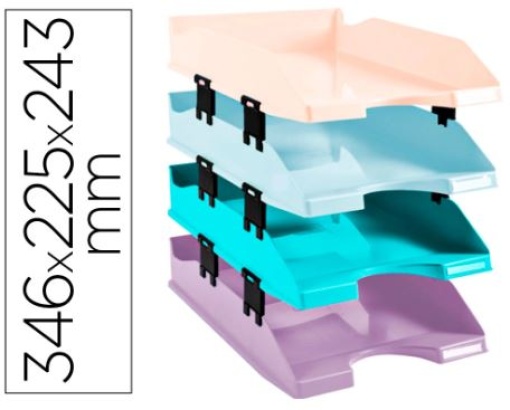 Tabuleiro Secretaria Exacompta Aquarel Set 4 Bandejas Combo Midi Cores Pastel 346x225x243mm