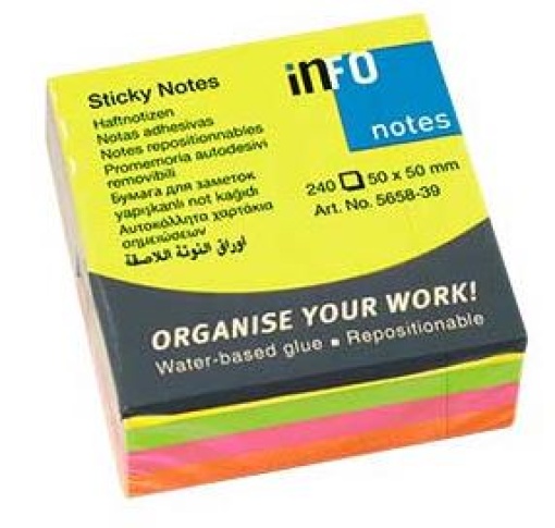Bloco Notas Adesivas Infonotes (Cubo) 50x50mm Neon 240Folhas