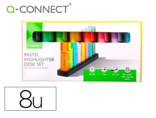 Marcador Fluorescente Q-Connect Pastel Ponta Biselada Estojo de Secretaria 8 Cores Sortidas (KF17806)