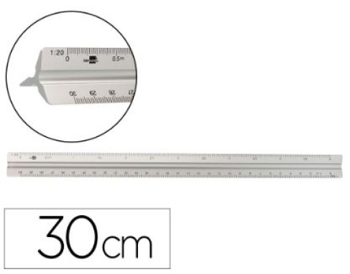 Escala Liderpapel Aluminio 1:100/1:200/1:250/1:300/1:400/1:500 comprimento 30cm (EL01)