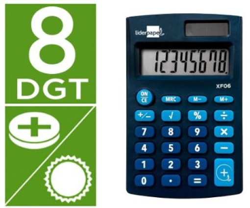 Calculadora Bolso Liderpapel XF06 8Digitos Solar e Pilhas Azul (XF06)