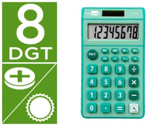 Calculadora Bolso Liderpapel XF13 8Digitos Solar e Pilhas Verde (XF13)