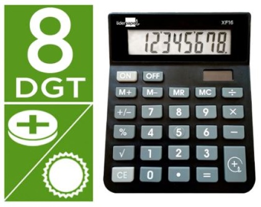 Calculadora de Secretaria Liderpapel XF16 8Digitos Solar e Pilhas Preta (XF16)