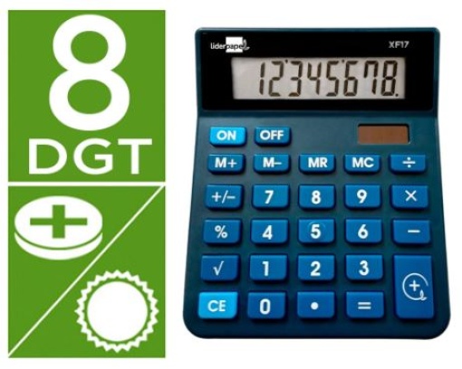 Calculadora Secretaria Liderpapel XF17 8Digitos Solar e Pilhas Azul (XF17)