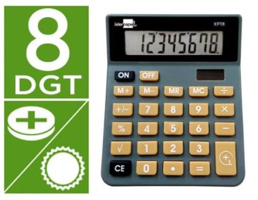 Calculadora de Secretaria Liderpapel XF18 8Digitos Solar e Pilhas Cinza (XF18)