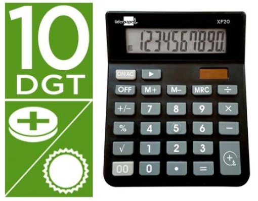 Calculadora Secretaria Liderpapel XF20 10Digitos Solar e Pilhas Preta (XF20)
