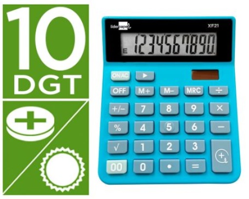 Calculadora Secretaria Liderpapel XF21 10Digitos Solar e Pilhas Azul (XF21)