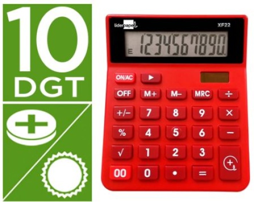 Calculadora Secretaria Liderpapel XF22 10Digitos Solar e Pilhas Vermelha (XF22)