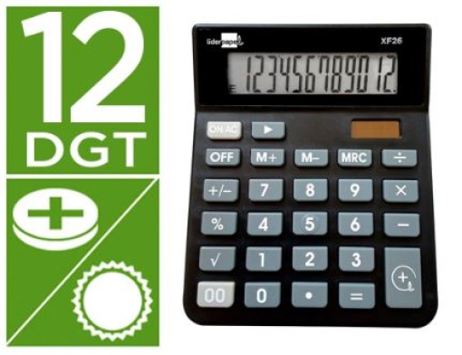Calculadora de Secretaria Liderpapel  XF26 12Digitos Solar e Pilhas Preta
