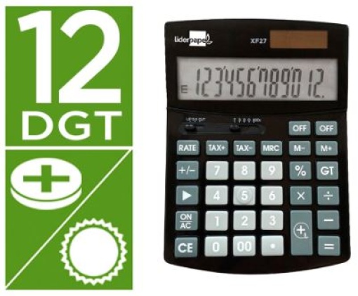 Calculadora de Secretaria Liderpapel XF27 12Digitos Taxas Solar e Pilhas Preta (XF27)