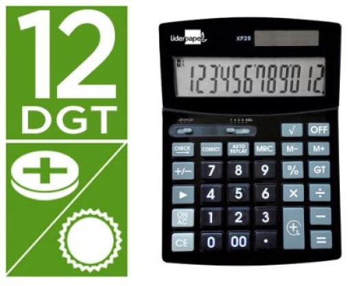 Calculadora de Secretaria Liderpapel  XF29 12Digitos Solar e Pilhas Preta