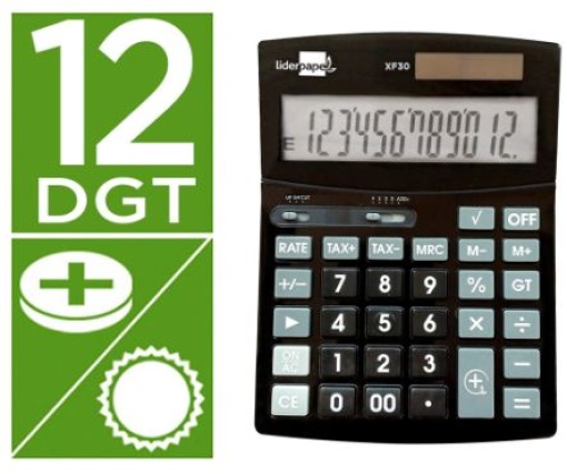 Calculadora Secretaria Liderpapel XF30 12 Digitos  Solar e Pilhas  Preta (XF30)