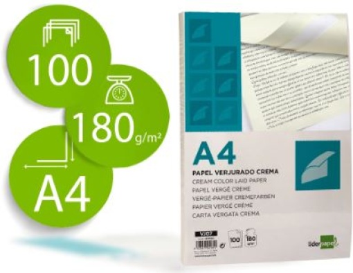 Papel Verge Liderpapel A4 180g/m2 Creme Emb.100fls ( VJ07)
