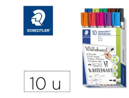 Marcador Staedtler Lumocolor 351 Quadro Branco Ponta Redonda 2mm cx.10 unidades cores sortidas.
