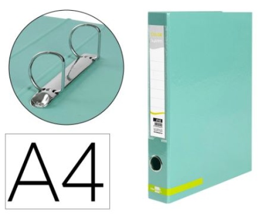 Pasta de Arquivo Liderpapel A4 2Aneis 25mm Forrada Color System com Oculo e Porta Etiqueta Menta