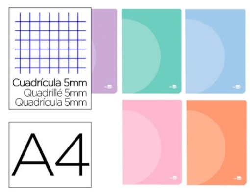 Caderno Agrafado Liderpapel 360 Capa Plastica A4 48Fls 90gr C/Dupla Margem Quadriculado Cores Pastel Sortidas (LF26)