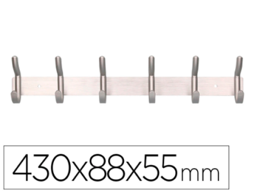 Cabide Liderpapel Parede Metalico 6 Suportes Prata Mate 430x88x55mm (PH01)