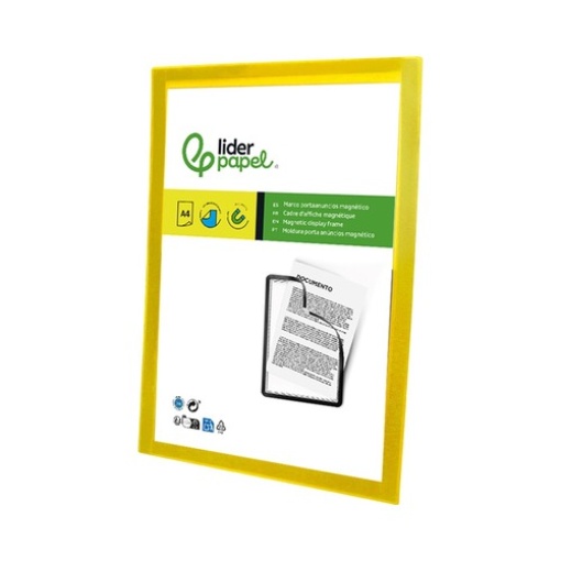 Moldura Porta Anuncios Liderpapel Magnetica A4 Suporte Adesivo Removivel Amarela (MA01)